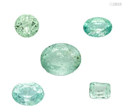 5 Emeralds, add. 6.20 ct, 3 x