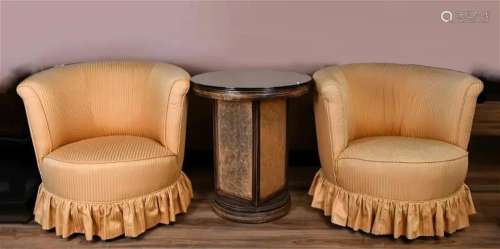 A Pair of Western Couches & A Burlwood Round Table