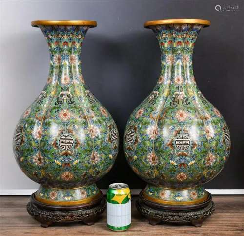 A Pair of Cloisonne Enamel Fluted Vases 1950-60s
