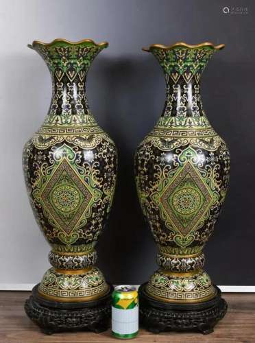 A Pair of Cloisonne Enamel Floral Vases 1950-60s
