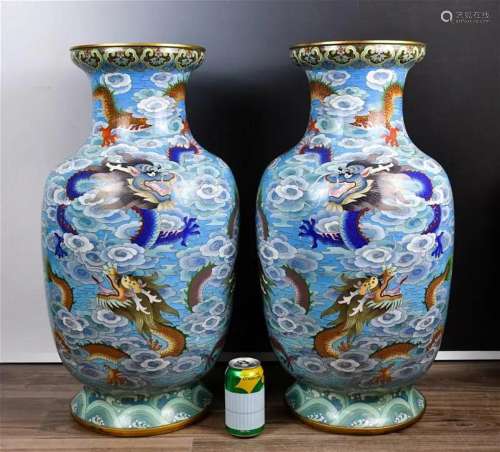 A Pair of Cloisonne Enamel Dragon Vases 1950-60s