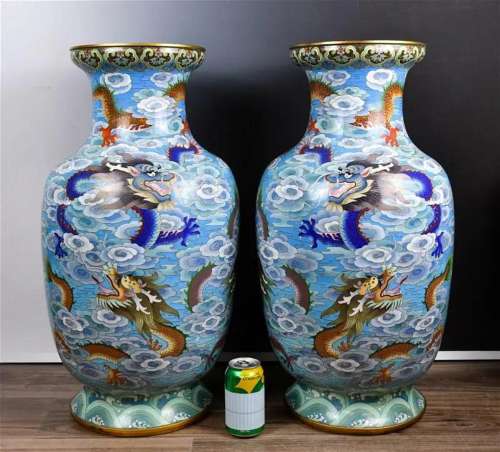 A Pair of Cloisonne Enamel Dragon Vases 1950-60s