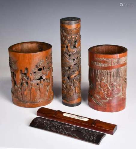 A Group of 5 Bamboo Carved Scholar's Objects