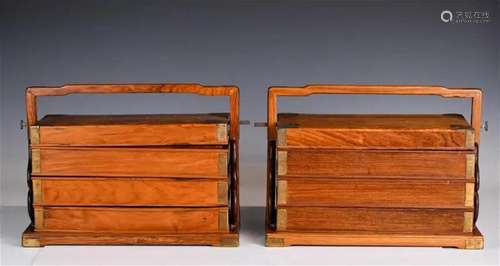 A Pair of Huanghuali Tiered Boxes, Republican Prd