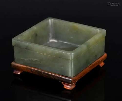 A Celadon Jade Carved Water Pot w/Std