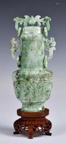 A Jadeite Carved Ornament w/Std, 1950-70s