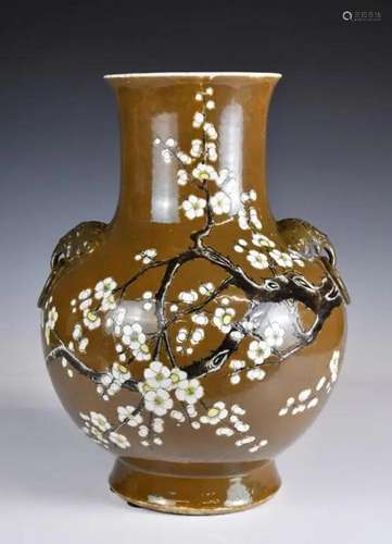 A Persimmon-Glazed Prunus Vase 19thC