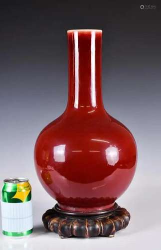 A Red Glazed Tianqiu Vase w/Std 19thC