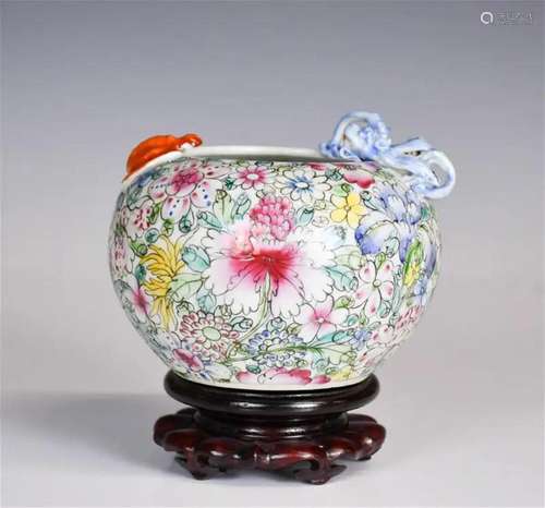 A Famille Rose Water Pot w/Std, Guangxu Mk