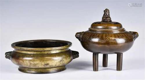 A Group of 2 Bronze Censers 19thC