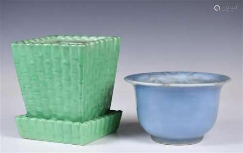 Two Glazed Flower Pots Qianlong Mk