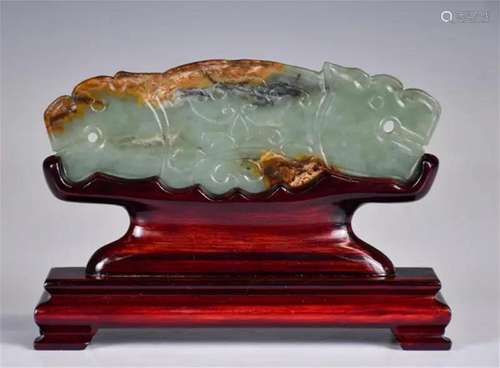 A Jade Incised Beast Huang w/Std Qing