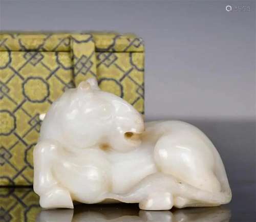 A White Jade Carved Horse w/Box Republican Prd