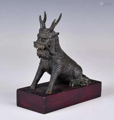 A Bronze Qilin Status w/Std Ming