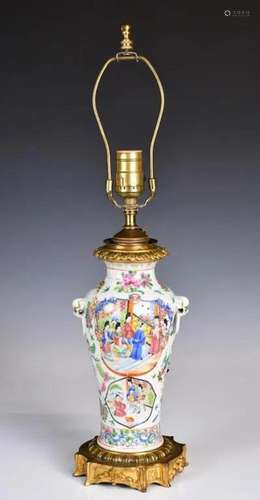 A Canton Famille Rose Vase Lamp 19thC