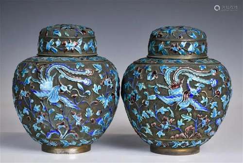 A Pair of Silver-Enamelled Cover Jars 19thC