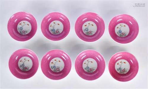 8 Pink-Ground Famille Rose Dishes Republican Prd