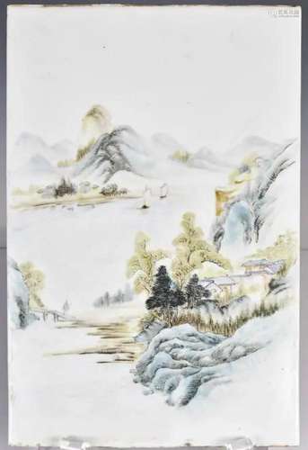 A Qianjiang Enameled Landscape Plaque 19thC