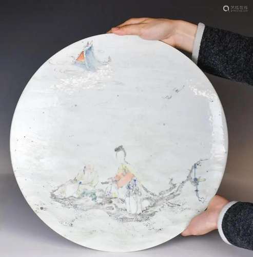 A Qianjiang Enameled Figural Round Plaque 19thC