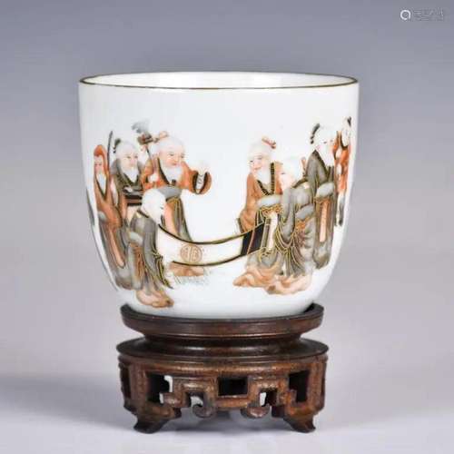 A Grisaille & Iron Red Enameled Cup Qianlong Mk