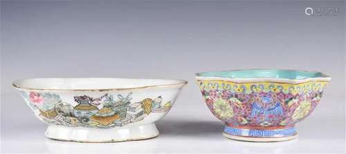 A Famille Rose Octagonal Bowl & A Lobed Bowl 19thC