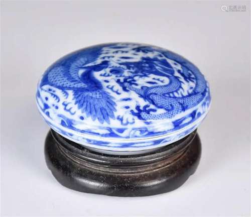 A Blue & White Dragon Covered Box Yongzheng Mk