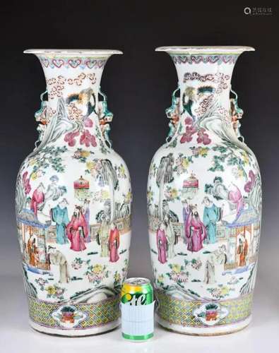 A Pair of Famille-Rose Figural Story Vases 19thC