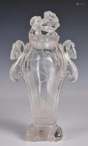 A Crystal Dragon Pattern Vase with Cover 19thC