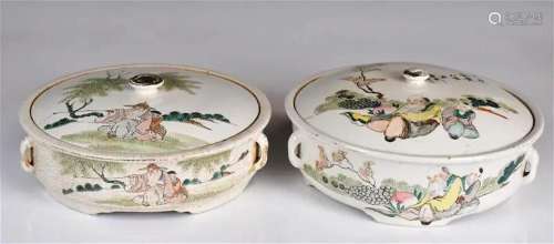 A Group of 2 Famille Rose Covered Bowls 19thC