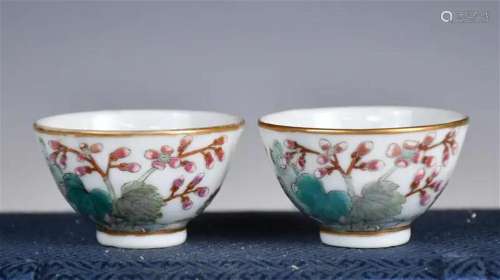 A Pair of Famille Rose Cups w/Box, Guangxu Mark