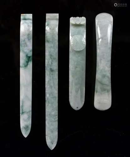 A Group of 4 Celadon Jade Belt Hooks Qing