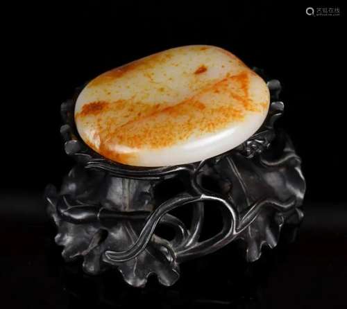 An Inscribed White & Russet Jade w/Stand 18thC