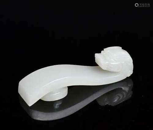 A White Jade Carved Dragon Belt Hook Qing