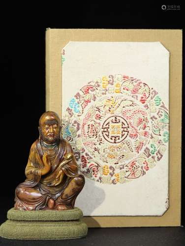 旧藏珍品布盒装纯手工雕刻寿山石如意罗汉手工绘彩工艺