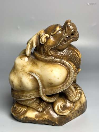 旧藏珍品纯手工雕刻芙蓉寿山石印章龙龟蛇