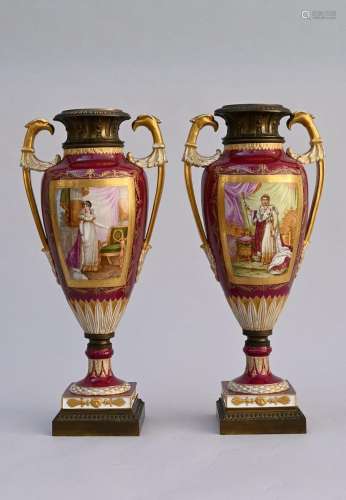 A pair of porcelain vases with bronze fittings 'Napoleon and...