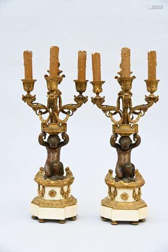 A pair of Napoleon III candlesticks in bronze and marble (h5...