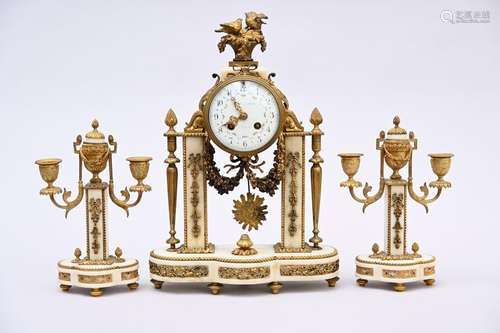 Louis XVI style clockset in marble and bronze, Carcelin ‡ Pa...