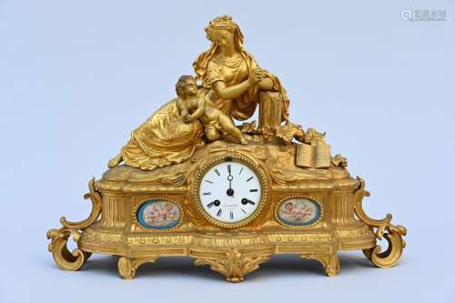 Chimney clock in gilt bronze and zamack by Lutzerath Bruges ...