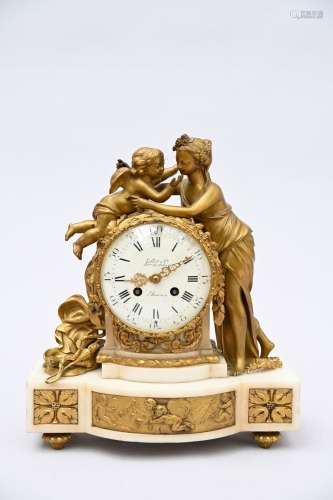 Louis XVI style clock in marble and gilt bronze 'lady with p...