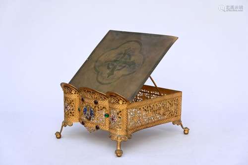 A Gothic Revival Bible stand in copper with enamel (17x32x28...