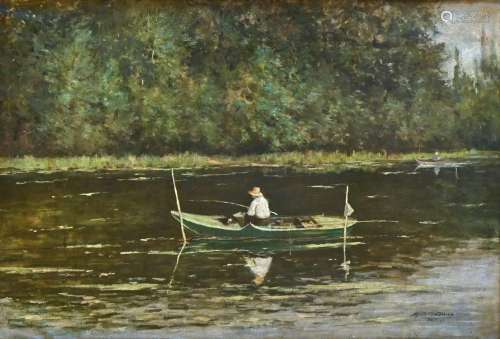 Alfred Madoux: painting (o/c) 'the fisherman' (77x111cm)