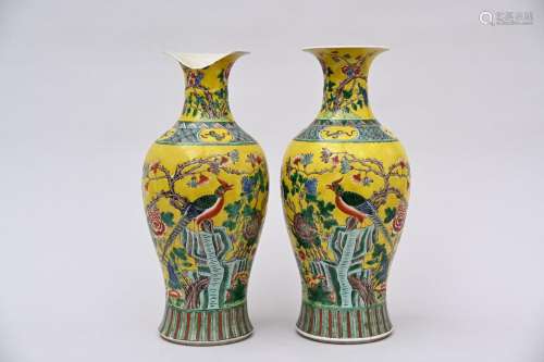 Pair of Chinese porcelain famille verte vases 'flowers' (h47...