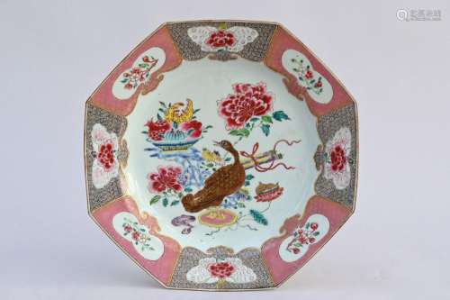Chinese porcelain octagonal dish 'duck', 18th century (dia 3...