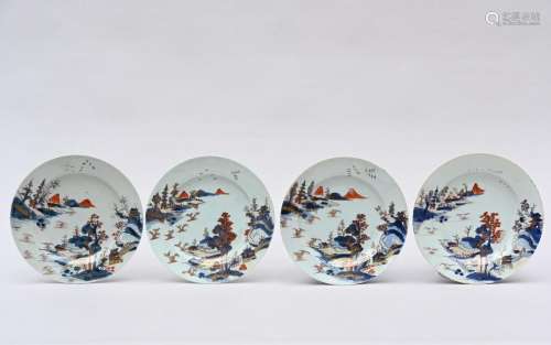 Set of four Imari plates 'landscapes', 18th century (dia23cm...