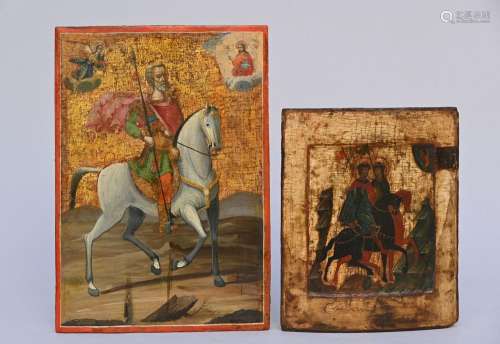 Two Russian icons 'two horsemen' and 'Saint-Michael on horse...