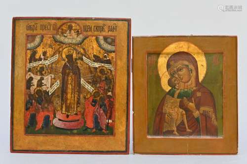 Two Russian icons 'Madonna with child' (31x27cm) (35.5x31cm)