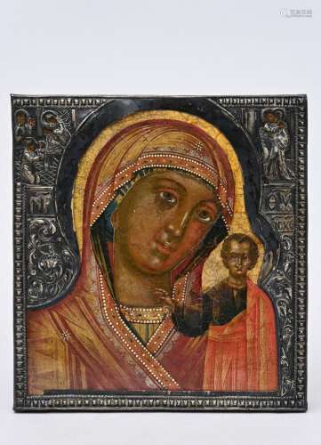 Icon with silver riza 'Madonna and Child' (21.5x20)