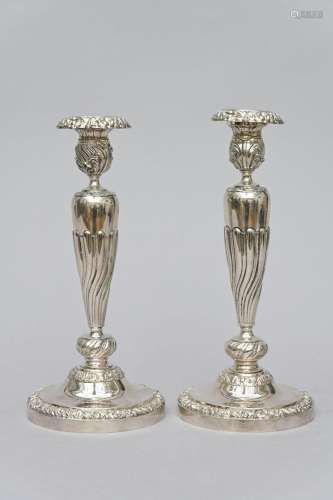 A pair of silver Louis-Philippe candlesticks, Liege 19th cen...