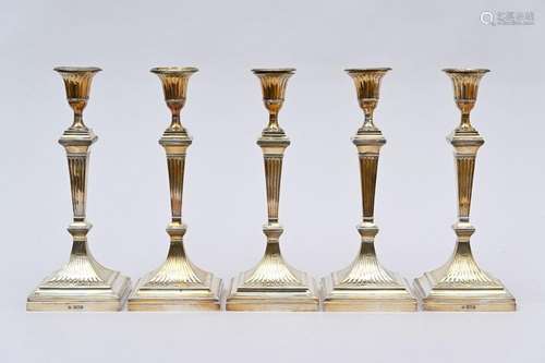 Set of five silver candlesticks, England 19th century (h30cm...